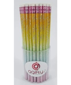 Matita multicolore decorata con chiavi di violino argentate e con gommino bianco